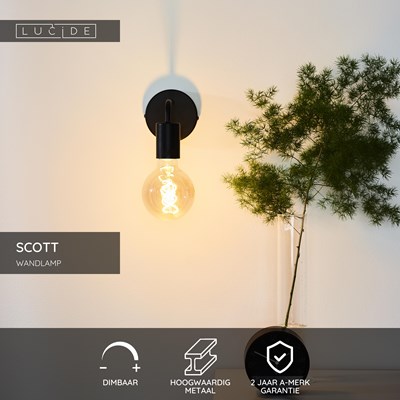 Lucide SCOTT - Wandlamp - 1xE27 - Zwart